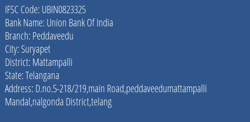 Union Bank Of India Peddaveedu Branch Mattampalli IFSC Code UBIN0823325