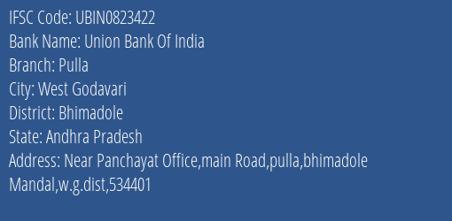 Union Bank Of India Pulla Branch Bhimadole IFSC Code UBIN0823422