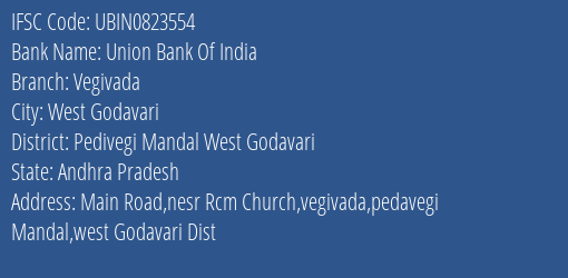 Union Bank Of India Vegivada Branch Pedivegi Mandal West Godavari IFSC Code UBIN0823554