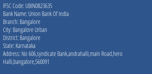 Union Bank Of India Bangalore Branch IFSC Code