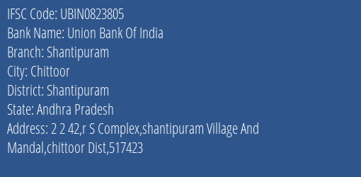 Union Bank Of India Shantipuram Branch Shantipuram IFSC Code UBIN0823805