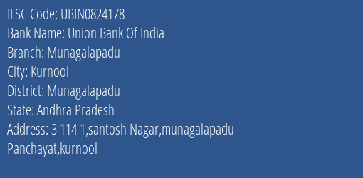 Union Bank Of India Munagalapadu Branch Munagalapadu IFSC Code UBIN0824178