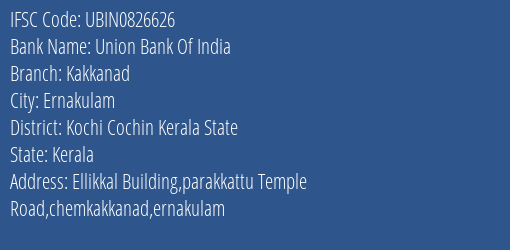 Union Bank Of India Kakkanad Branch IFSC Code