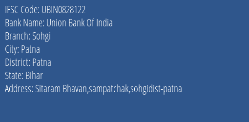 Union Bank Of India Sohgi Branch Patna IFSC Code UBIN0828122