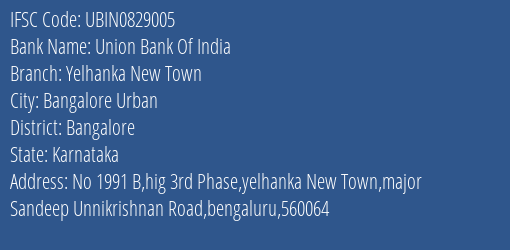 Union Bank Of India Yelhanka New Town Branch IFSC Code
