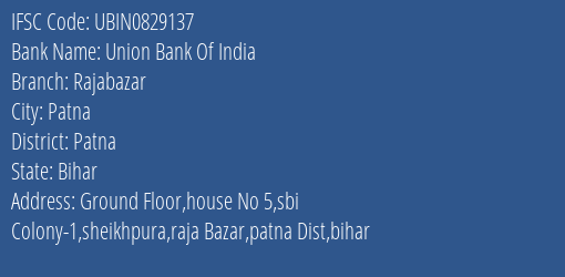 Union Bank Of India Rajabazar Branch Patna IFSC Code UBIN0829137