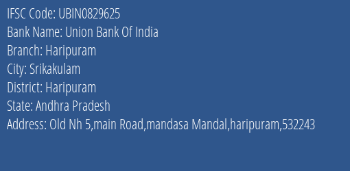 Union Bank Of India Haripuram Branch Haripuram IFSC Code UBIN0829625
