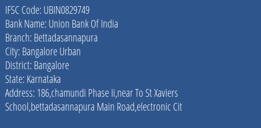 Union Bank Of India Bettadasannapura Branch IFSC Code