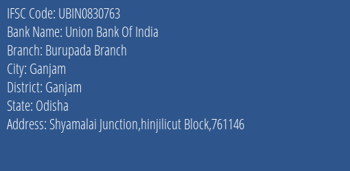 Union Bank Of India Burupada Branch Branch, Branch Code 830763 & IFSC Code UBIN0830763