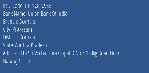 Union Bank Of India Dornala Branch Dornala IFSC Code UBIN0830968