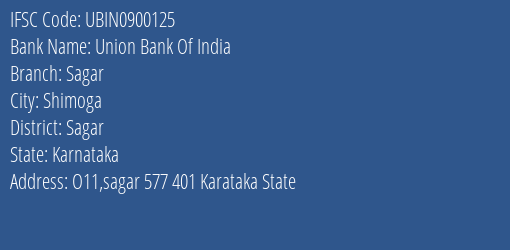 Union Bank Of India Sagar Branch, Branch Code 900125 & IFSC Code UBIN0900125