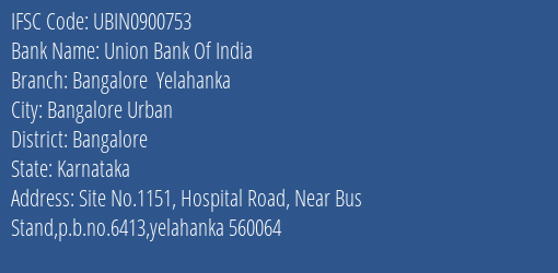 Union Bank Of India Bangalore Yelahanka Branch IFSC Code