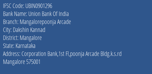 Union Bank Of India Mangalorepoonja Arcade Branch IFSC Code