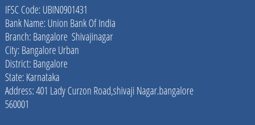 Union Bank Of India Bangalore Shivajinagar Branch IFSC Code