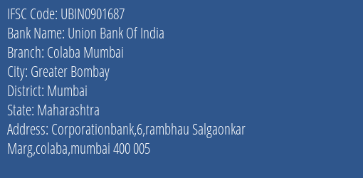 Union Bank Of India Colaba Mumbai Branch IFSC Code