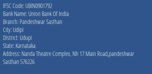 Union Bank Of India Pandeshwar Sasthan Branch IFSC Code