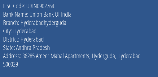 Union Bank Of India Hyderabadhyderguda Branch Hyderabad IFSC Code UBIN0902764