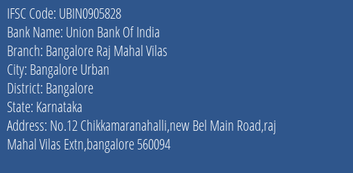 Union Bank Of India Bangalore Raj Mahal Vilas Branch IFSC Code