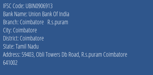 Union Bank Of India Coimbatore R.s.puram Branch IFSC Code