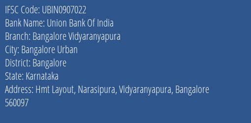 Union Bank Of India Bangalore Vidyaranyapura Branch IFSC Code
