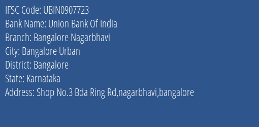 Union Bank Of India Bangalore Nagarbhavi Branch IFSC Code