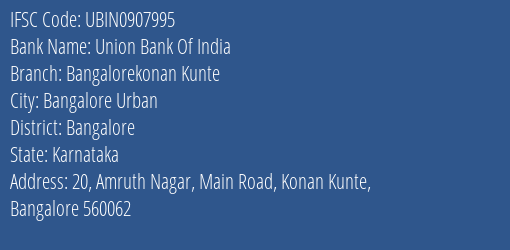 Union Bank Of India Bangalorekonan Kunte Branch IFSC Code