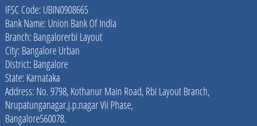 Union Bank Of India Bangalorerbi Layout Branch IFSC Code