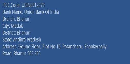 Union Bank Of India Bhanur Branch Bhanur IFSC Code UBIN0912379