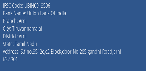 Union Bank Of India Arni Branch Arni IFSC Code UBIN0913596