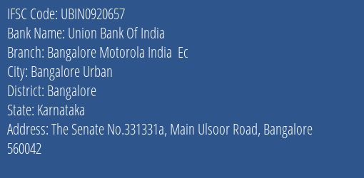 Union Bank Of India Bangalore Motorola India Ec Branch IFSC Code