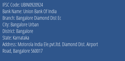 Union Bank Of India Bangalore Diamond Dist Ec Branch IFSC Code