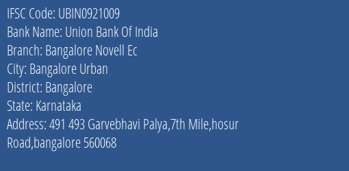 Union Bank Of India Bangalore Novell Ec Branch IFSC Code