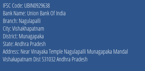 Union Bank Of India Nagulapalli Branch Munagapaka IFSC Code UBIN0929638