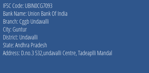 Union Bank Of India Cggb Undavalli Branch Undavalli IFSC Code UBIN0CG7093