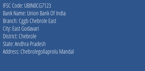 Union Bank Of India Cggb Chebrole East Branch, Branch Code CG7123 & IFSC Code Ubin0cg7123