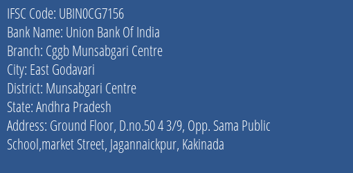 Union Bank Of India Cggb Munsabgari Centre Branch Munsabgari Centre IFSC Code UBIN0CG7156