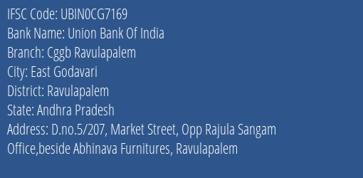 Union Bank Of India Cggb Ravulapalem Branch Ravulapalem IFSC Code UBIN0CG7169