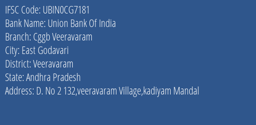 Union Bank Of India Cggb Veeravaram Branch Veeravaram IFSC Code UBIN0CG7181