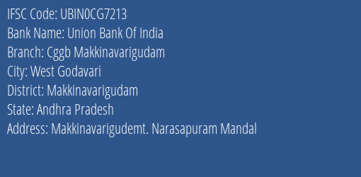 Union Bank Of India Cggb Makkinavarigudam Branch Makkinavarigudam IFSC Code UBIN0CG7213