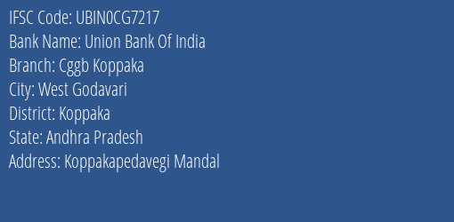 Union Bank Of India Cggb Koppaka Branch Koppaka IFSC Code UBIN0CG7217