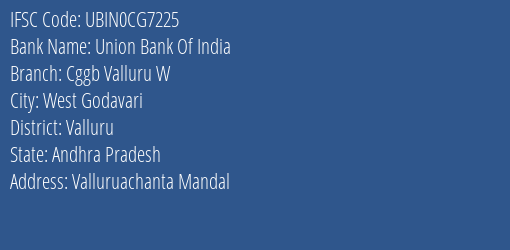 Union Bank Of India Cggb Valluru W Branch Valluru IFSC Code UBIN0CG7225