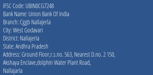 Union Bank Of India Cggb Nallajerla Branch Nallajerla IFSC Code UBIN0CG7248