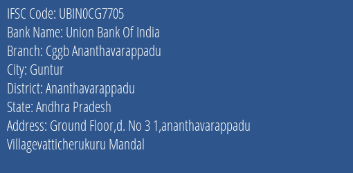 Union Bank Of India Cggb Ananthavarappadu Branch Ananthavarappadu IFSC Code UBIN0CG7705