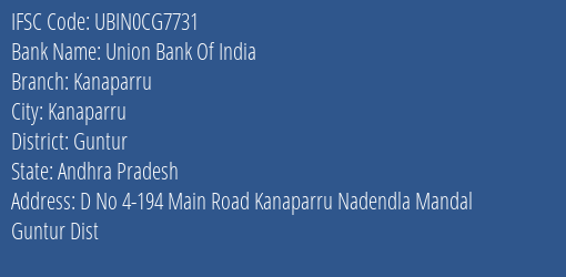 Union Bank Of India Kanaparru Branch, Branch Code CG7731 & IFSC Code UBIN0CG7731