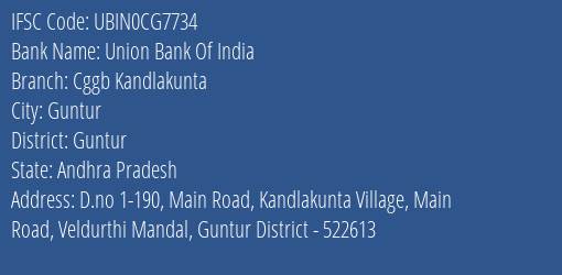 Union Bank Of India Cggb Kandlakunta Branch, Branch Code CG7734 & IFSC Code Ubin0cg7734