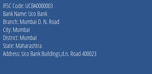 Uco Bank Mumbai D. N. Road Branch IFSC Code