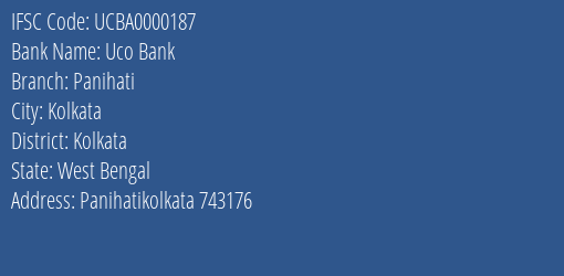 Uco Bank Panihati Branch, Branch Code 000187 & IFSC Code UCBA0000187