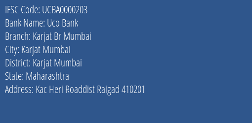 Uco Bank Karjat Br Mumbai Branch IFSC Code