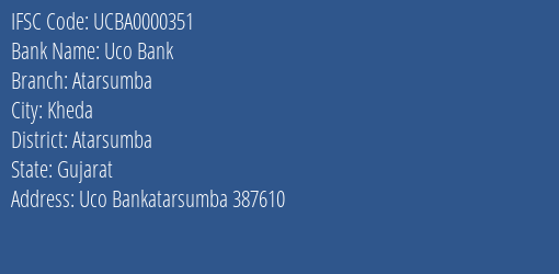 Uco Bank Atarsumba Branch Atarsumba IFSC Code UCBA0000351