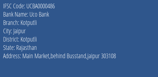 Uco Bank Kotputli Branch Kotputli IFSC Code UCBA0000486